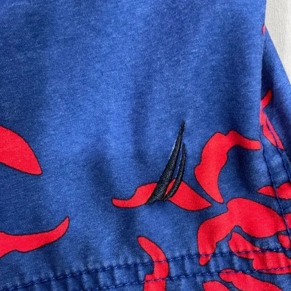 Nautica Mens M‎ Floral Tropical Swim Trunks Blue Red Coastal Beach Board Shorts